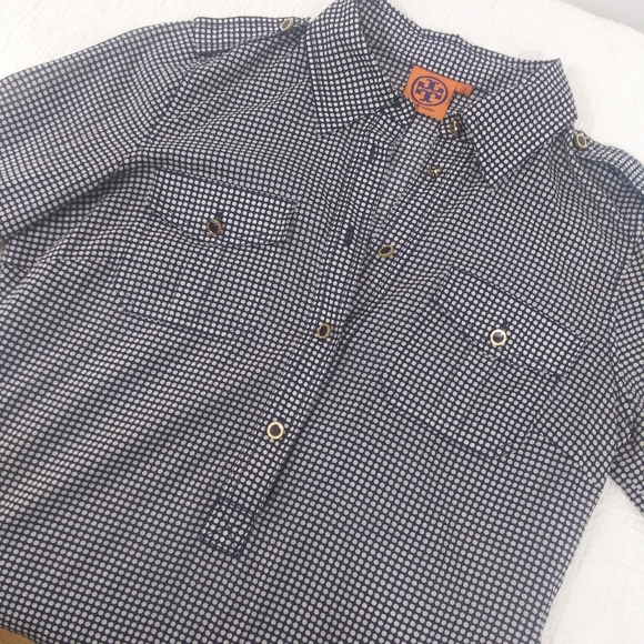 Tory Burch Tops - Tory Burch Navy Blue White Dot Top Size 8